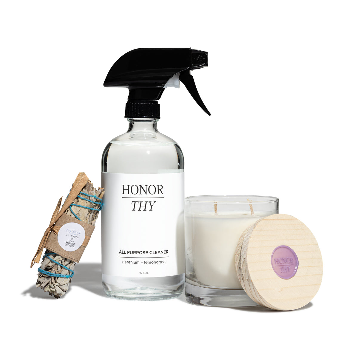 Housewarming Gift Set: Non-Toxic Candle, All Purpose Cleaner, and  Smudge Sage Stick