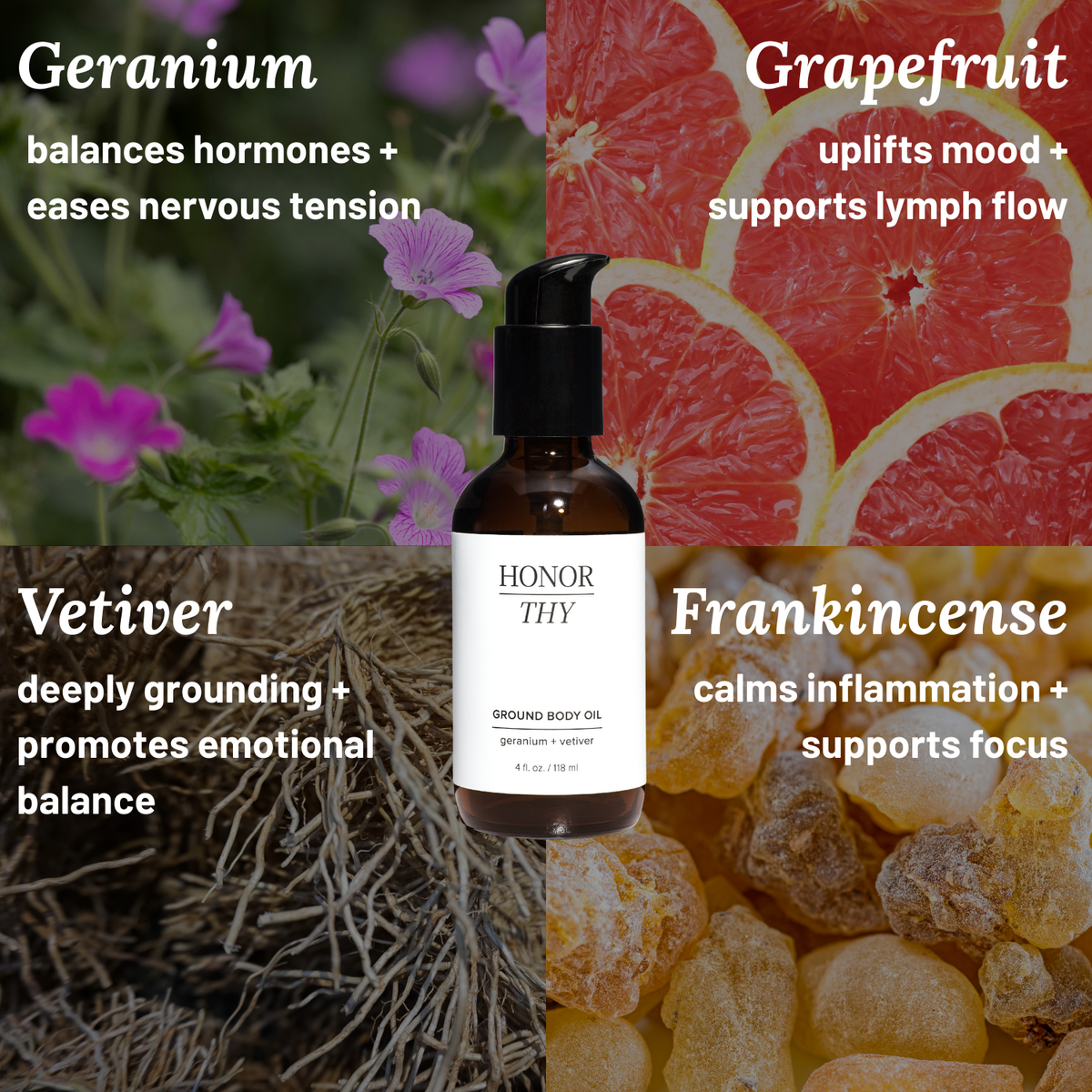 Grounding and Balancing Body Oil: Frankincense, Vetiver, Geranium, Grapefruit