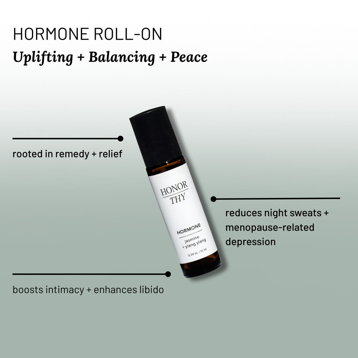 Hormone essential oil blend roll-on for women – clean, synthetic-free fragrance supporting emotional balance and daily self-care.