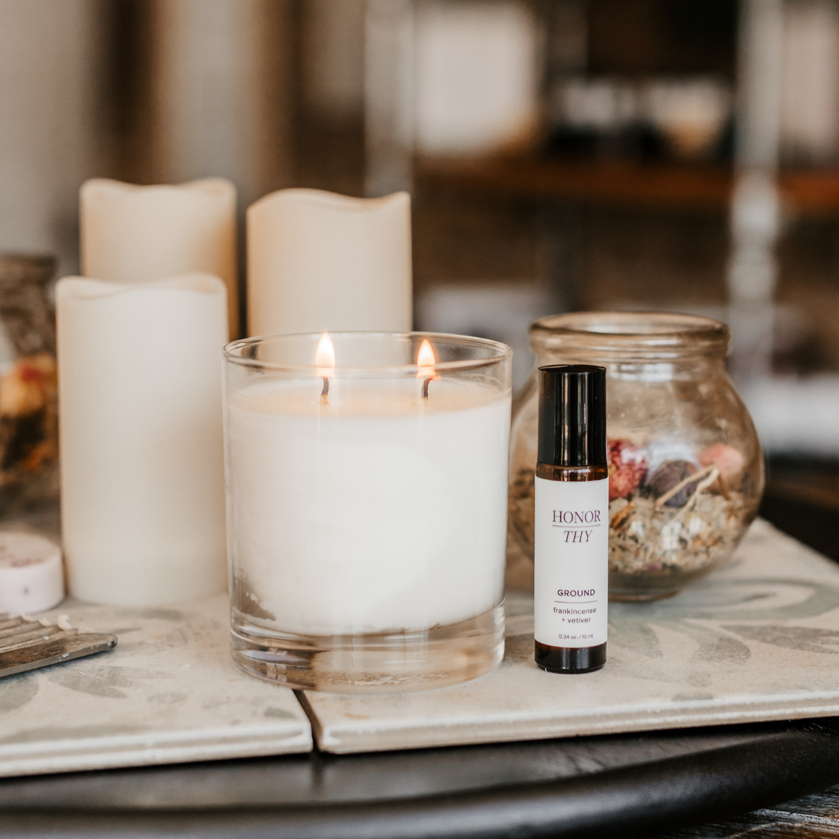 Meditate Bundle: Ground Roll-On and Lavender Essential Oil Candle